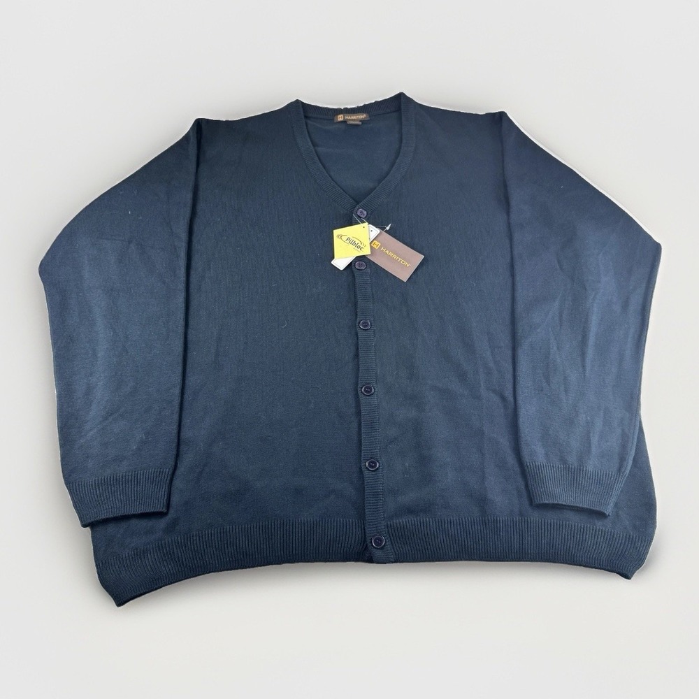 Harriton Cardigan Sweater Mens 5XL Blue Button Up Sweatshirt Preppy Grandpa NEW
